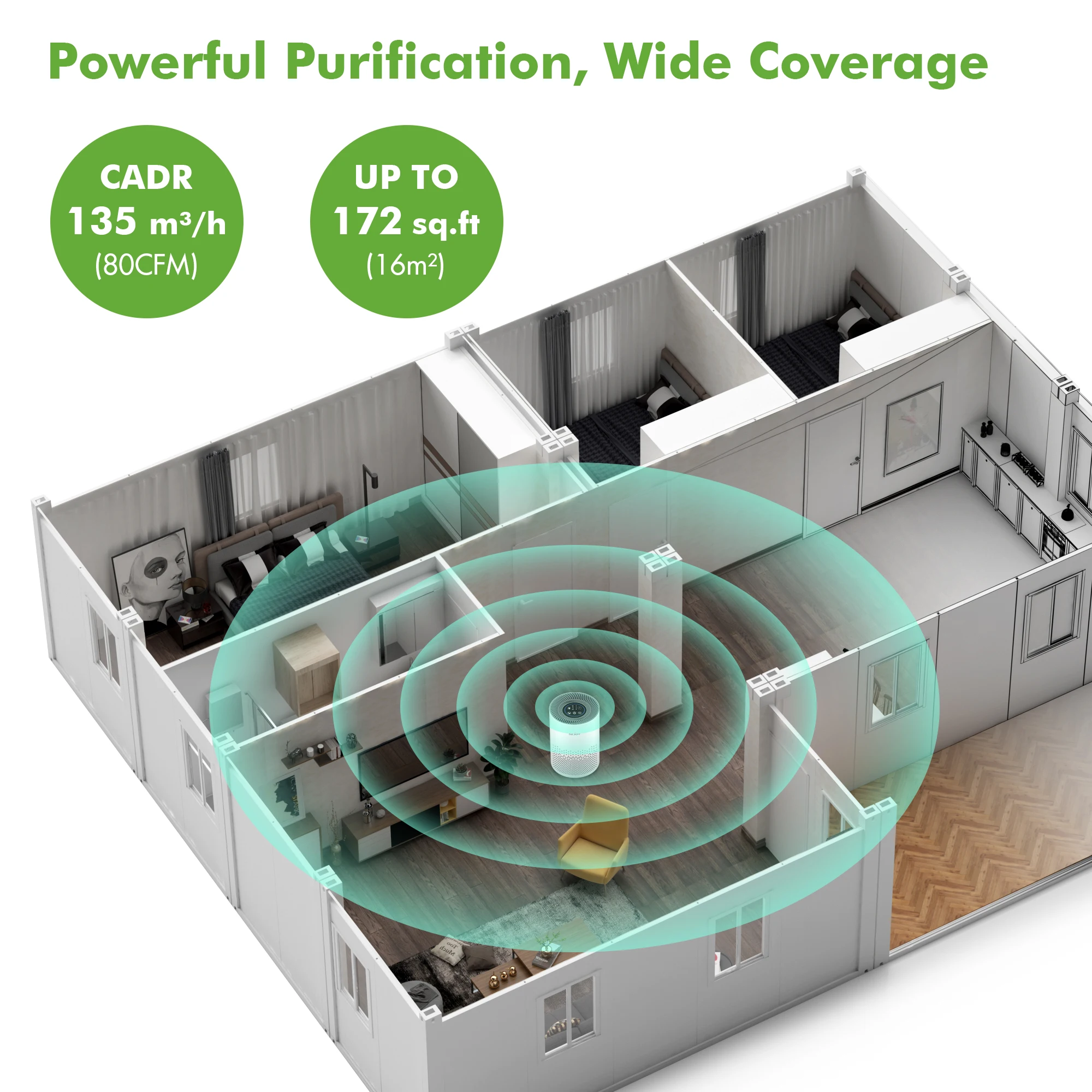True HEPA Air Purifier Hepa Filter,4 Speeds,Timers Ionizer Cold Plasma 360° Air Inlet 99.9% Removal Rate For Indoor Bedroom 4