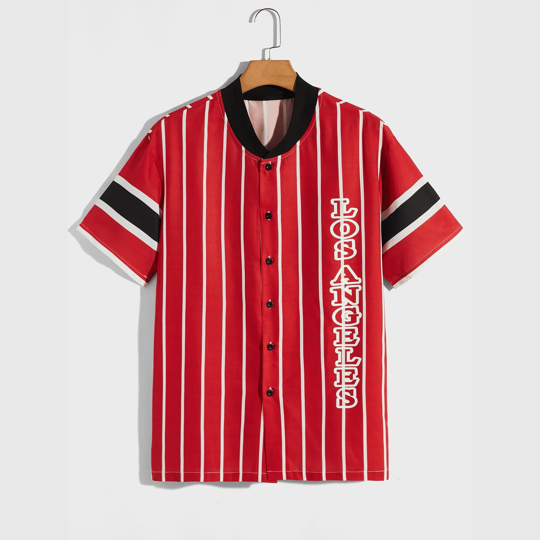 

Men Letter Print Graphic Baseball Collar American Streetwear Style Causal Patchwork Plaid Basketball Shirt