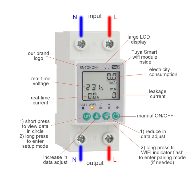 Energy Meter Tuya smart life wifi Smart Energy Meter Power kWh Meter Earth Leakage Over Under Voltage Protector work with alexa smart home