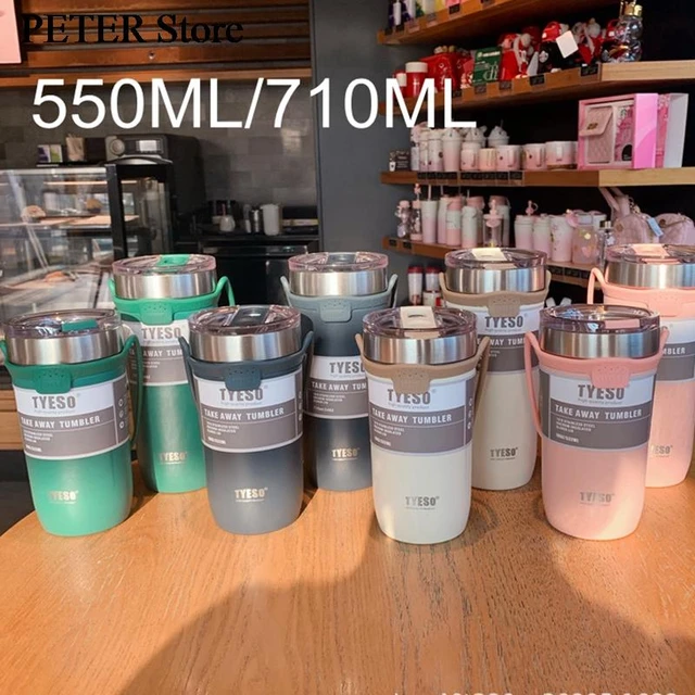 Tyeso Stainless Steel Thermal Tumbler Mug 550ml/710ml Insulated Thermos Cup  with Straw for Women Vacuum Portable Coffee Cup