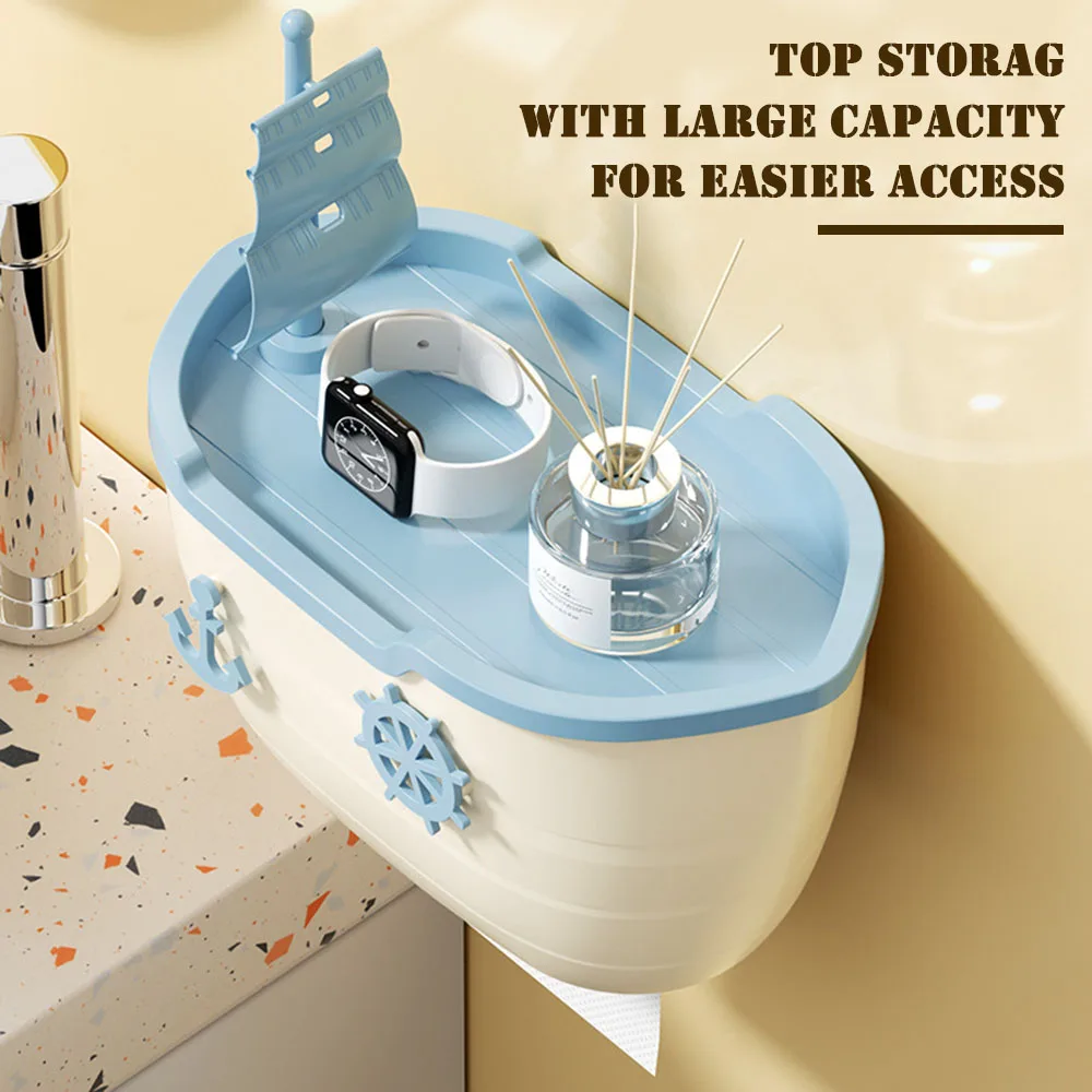 Cute Punch-Free Sailing Boat Toilet Paper Holder Box Durable Waterproof Lavatory Paper Holder For Bathroom Home decoration 4