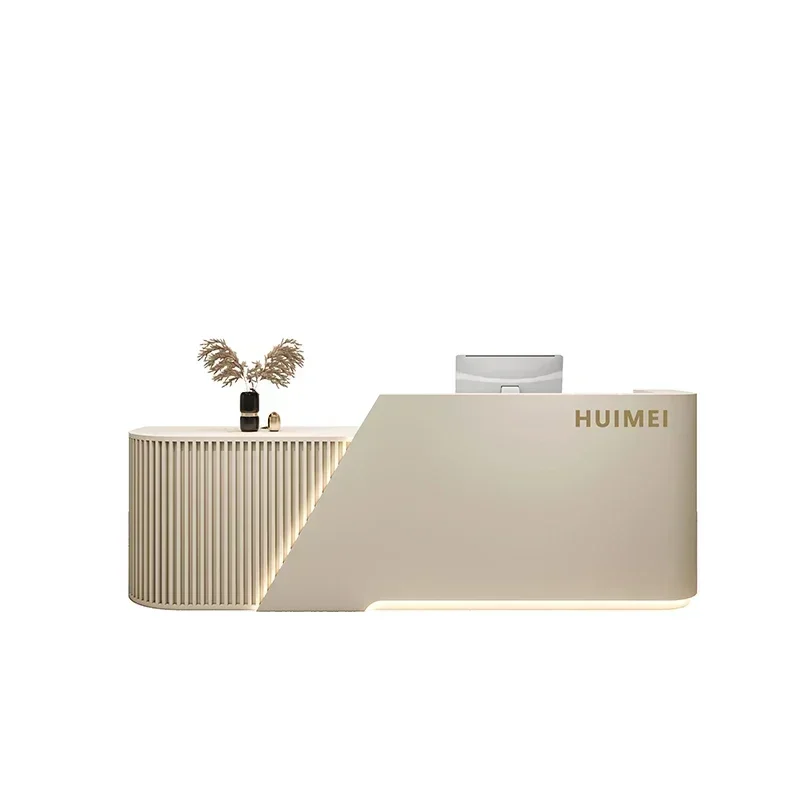 Reception Desk with Corner, LED Light, Easy to Clean, with Storage Space, Environmentally Friendly Material, for Cashier Desk