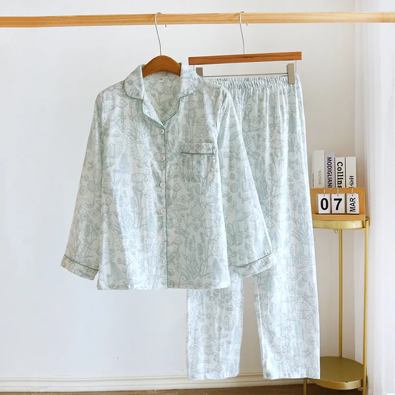 2023 New Women's Pajama Set Long Sleeve Long Pants Cotton Simple and Cute Cartoon Ladies Home Furnishing Two Piece Set Thin