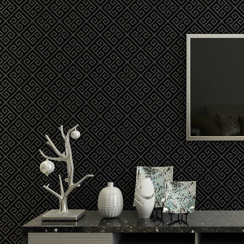 

Modern Geometric Lattice Wall Papers Black Grey Luxury Greek Key Trellis Wallpaper Living Room Hotel Study Background Decor