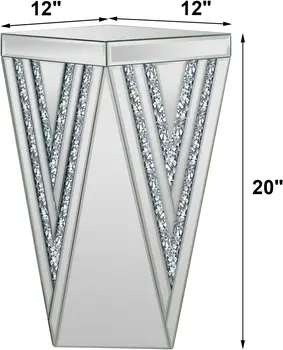 Silver Mirrored End Table, Gorgeous Side Table with Crystal Inlay, Small Mirrored Coffee Table for Living Room, Sofa, Bedroom 2