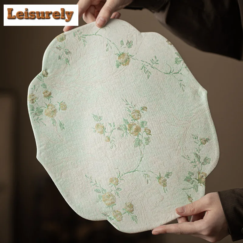 Vine Grass Green Xiangyun Silk Tea Table Mats Creative Zen Tea Table Cloth Drink Coaster Dinner Table Cloth Mat Drinkware Craft