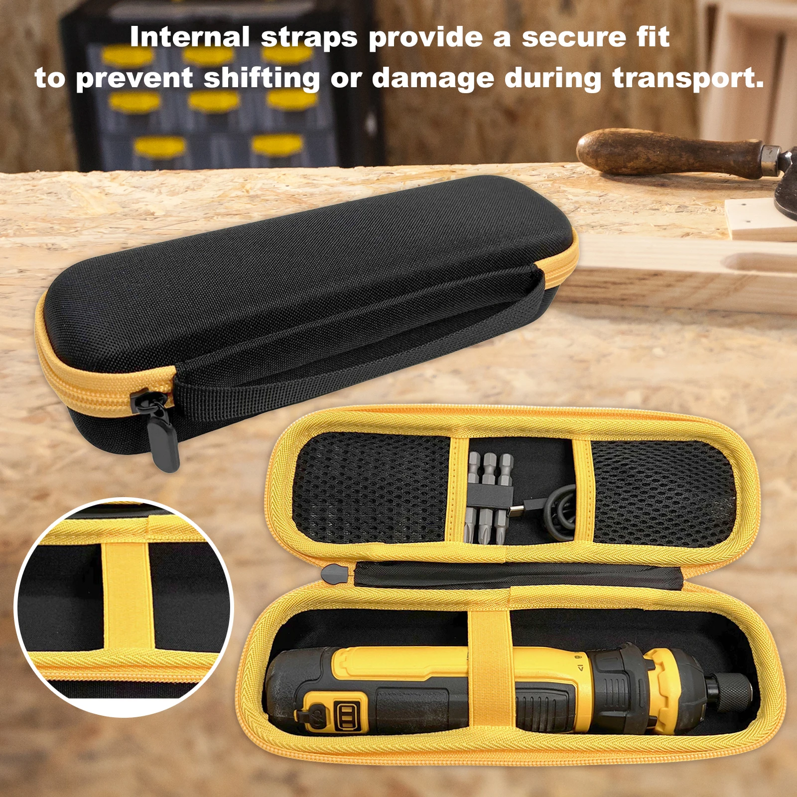 DEWALT 무선 드라이버용 여행용 보관 가방(DWHT66719) 정리함 하드 운반 케이스 내부 포켓이 있는 보호 가방