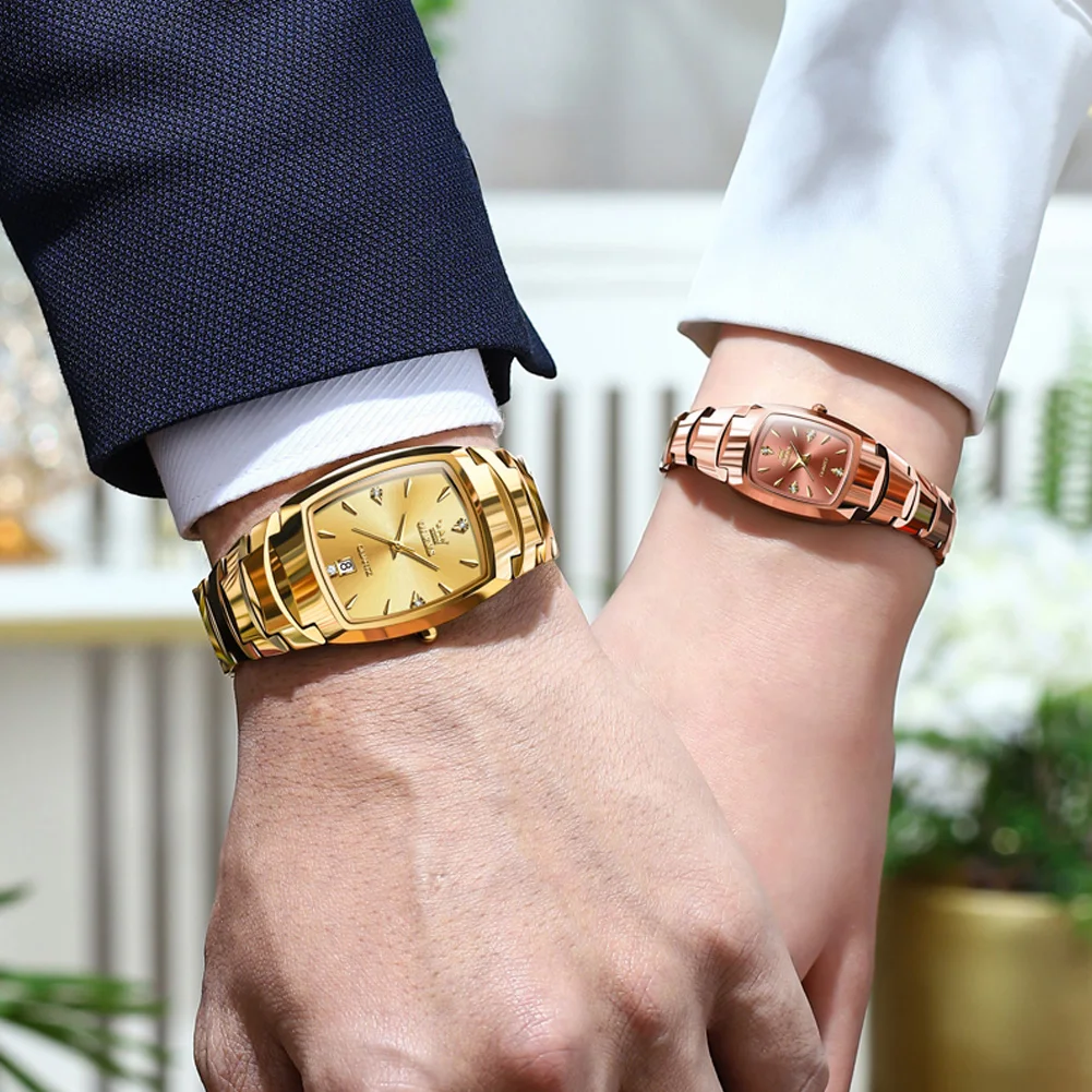 New OLEVS Couple Tungsten Steel Watches Pair Men And Women Fashion Luxury Waterproof Quartz Wristwatches Ladies Clock Reloj