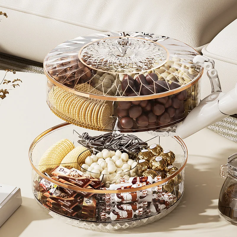 Snack Storage Box 360-degree Rotating Transparent Candy and Dried Fruit Storage Box Home Snack Tray Desktop Decor storage box storage tray rotating storage organizer
