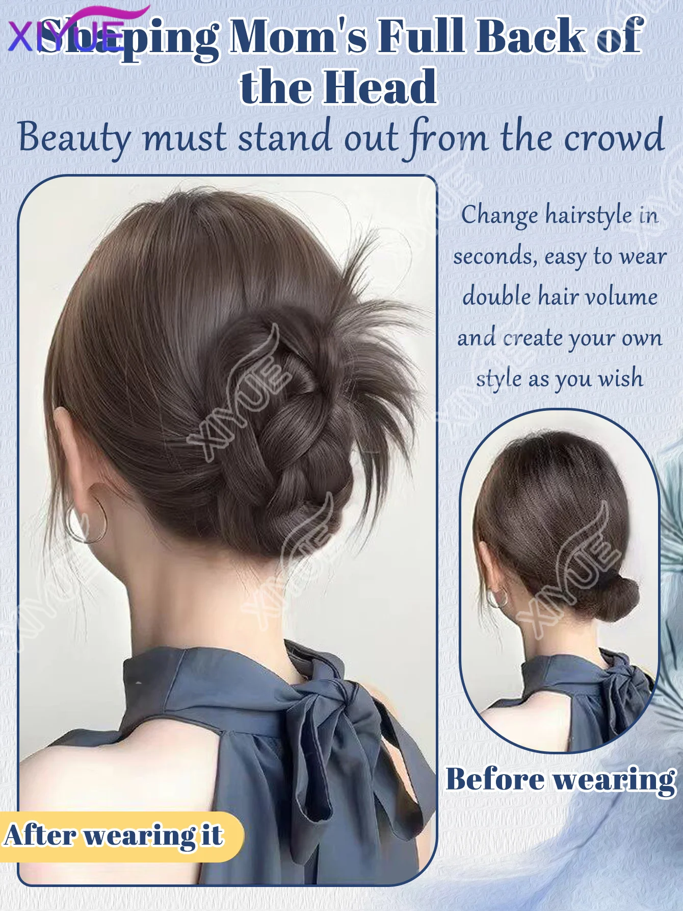 XIYUE 합성 튀김 반죽 꽈배기 모양 헤어핀 여성용 꽃봉오리 머리핀 풍성한 헤어 가발 가방