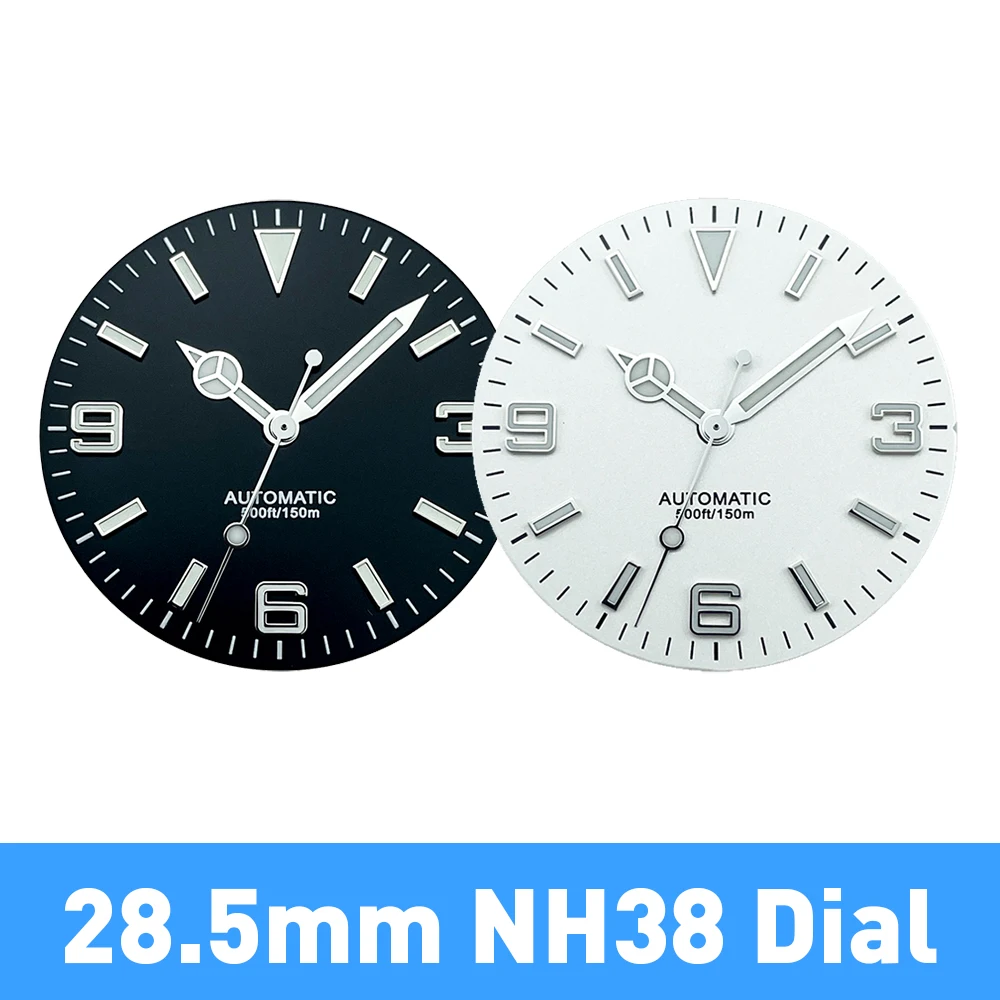 Black and White Explorer Style Watch Dial and Hands Set with Luminous BGW9