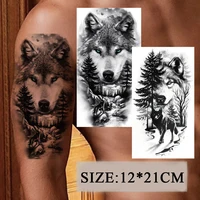 14 Design Big Arm Sleeve Tattoo Crown Lion Wolf Rose Skull Waterproof Temporary Tattoo Sticker Body Art Fake Tattoo Women Men 2