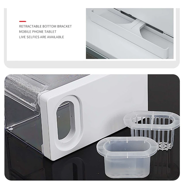 Desktop Aquarium with Filter System / Led Light Tabletop Ecological Goldfish Tank with Charging and Carrying Mobile Phone Holder 3
