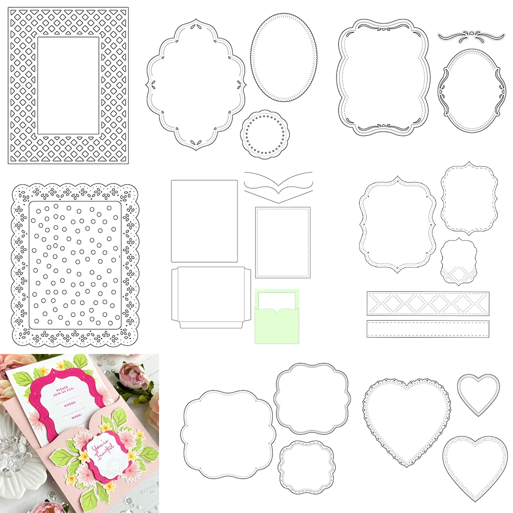 

Layered Beautiful Bracket Cutting Dies Set Scalloped Frame For DIY Scrarpbooking Paper Decoration Handmade Card Making Template
