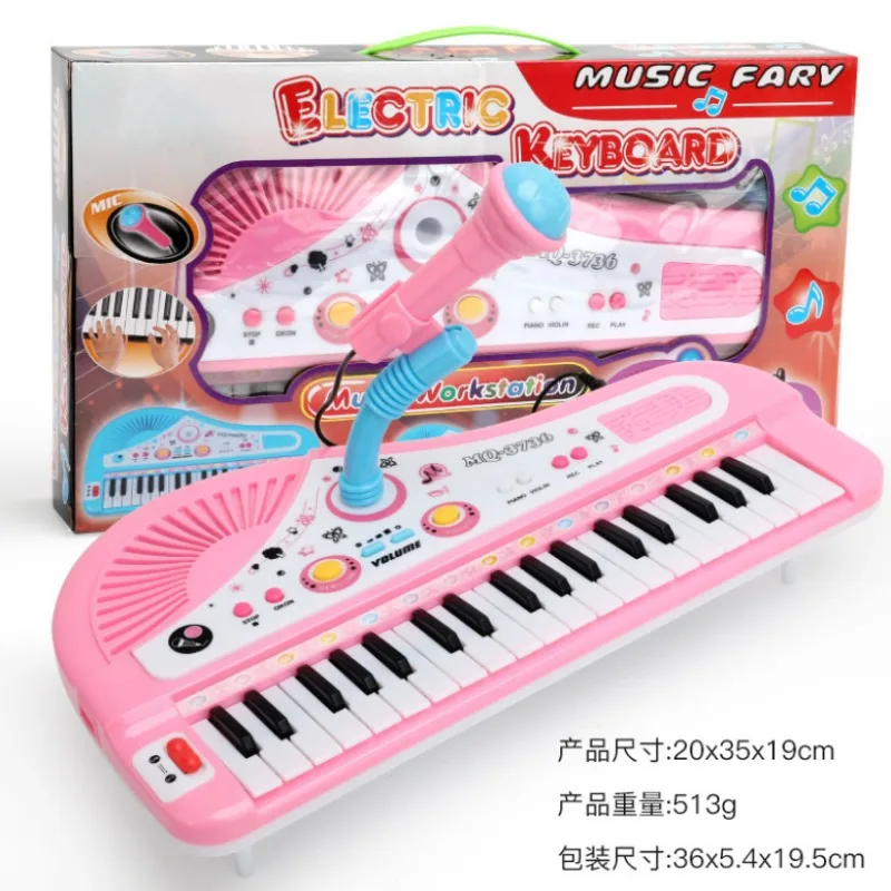 Boy and Girl Music Toy Electronic Keyboard Toy 37 Keys Pink Electronic Musical Multifunctional Instruments with Microphone