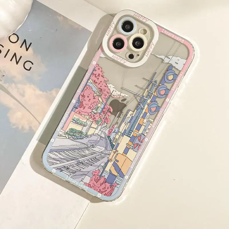 Anime Scenery Flowers Leaves Daisy Transparent Soft Phone Case