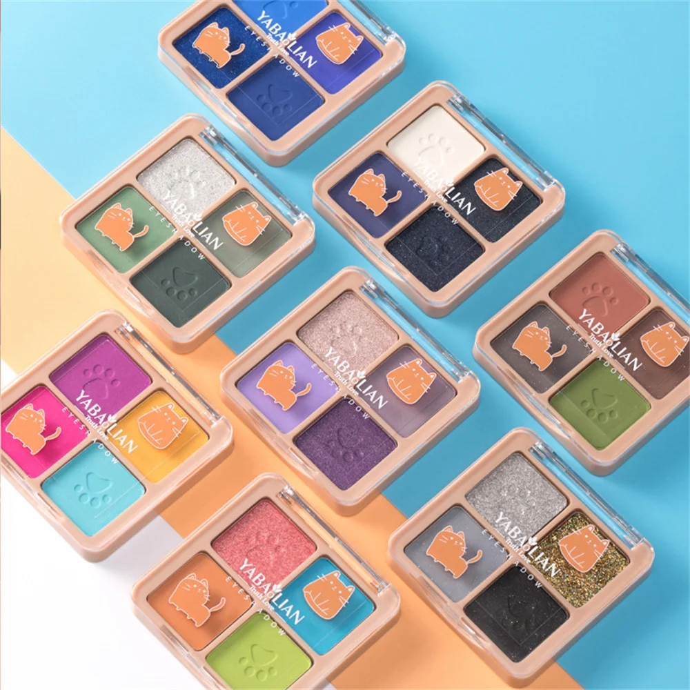 

4 Color Eyeshadow Palette Brighten Eyes 1pcs Cosmetics Female Makeup Sapphire Blue Green Cute Glitter Matte Eyeshadow Summer
