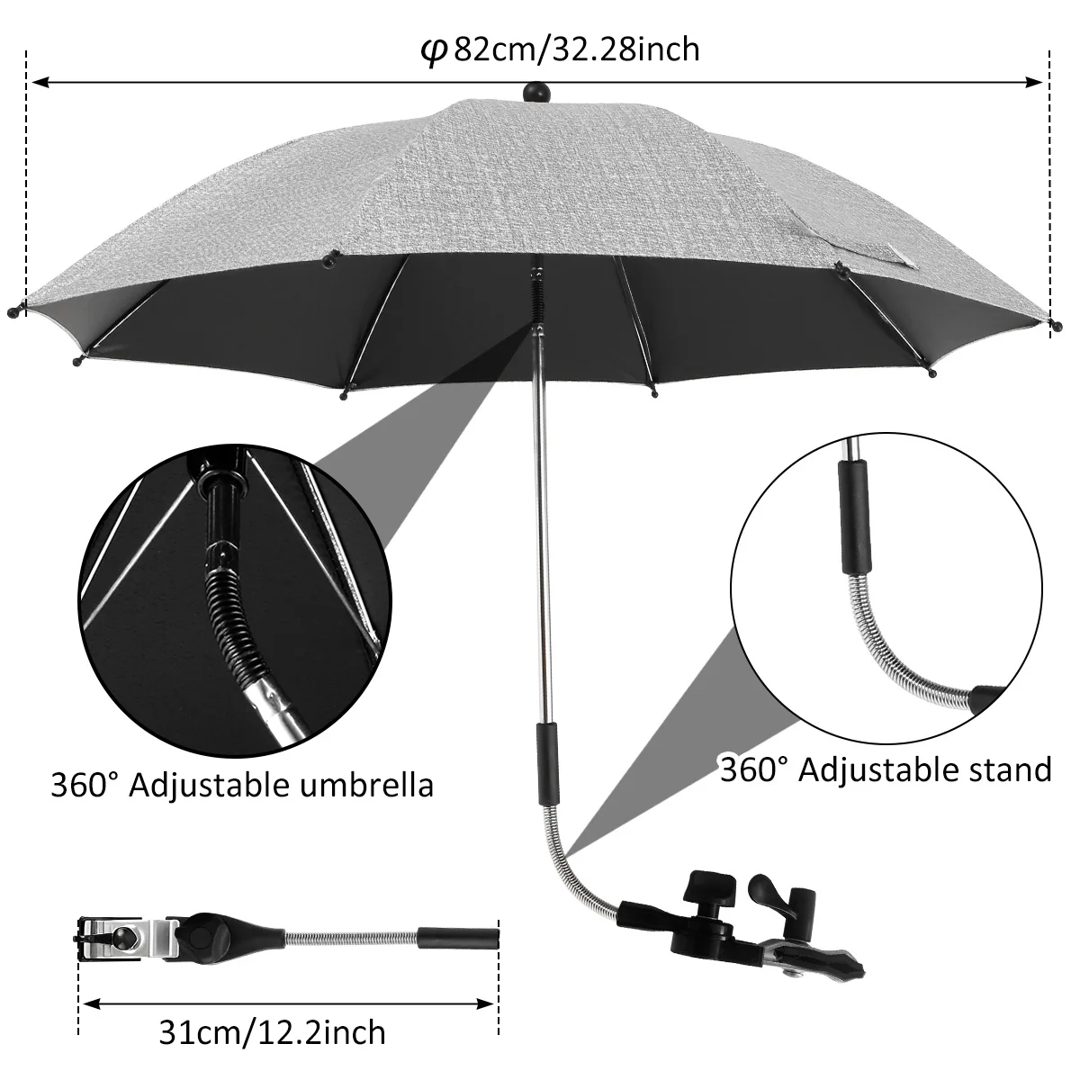 Universal Baby Stroller Umbrella UV Sun Rain Protection Parasol 360° Adjustable Sunshade Patio Beach Chair Umbrella Rainproof