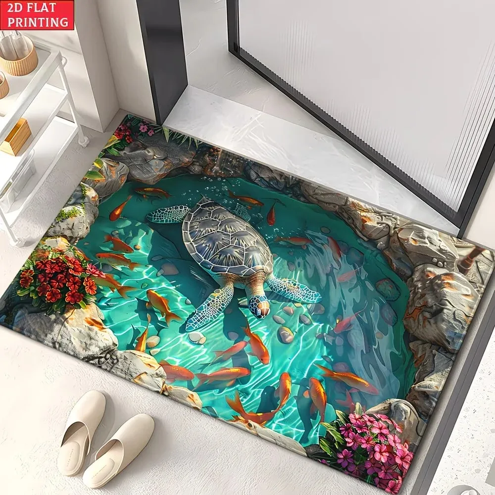 1pc2DFlatPondTurtlesandKoiDoorMatOutdoorMat,MachineWashablePolyesterRugforBedroom,LivingRoomEntrance-AliExpress15