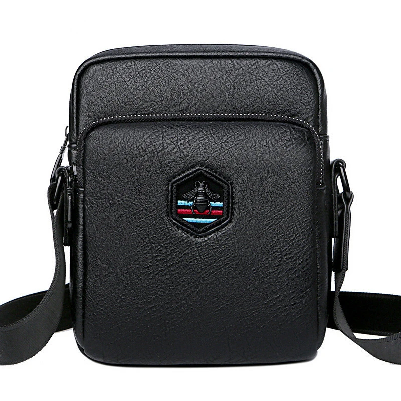 

YoReAi Men's Trendy Black PU Shoulder Bag Casual Waterproof Wear-resistant Messenger Bags Business Pouch Mobile Phone Packet