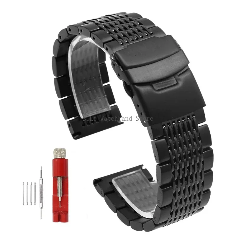 Elegant Stainless Steel Mesh Watch Band - Brushed & Polished Finish Bracelet