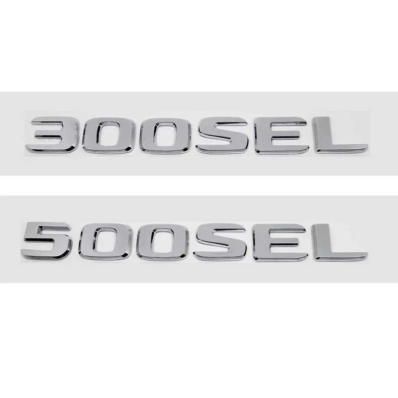 메르세데스 벤츠 230E 300E 300SEL 300SE 500SEL 560SEL 600SEL 배지용 ABS 자동차 펜더 트렁크 레터 엠블럼 테일 넘버 스티커