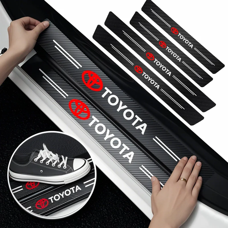 Carbon Fiber Car Door Sill Scuff Plate Decor with Tire Valve Stickers