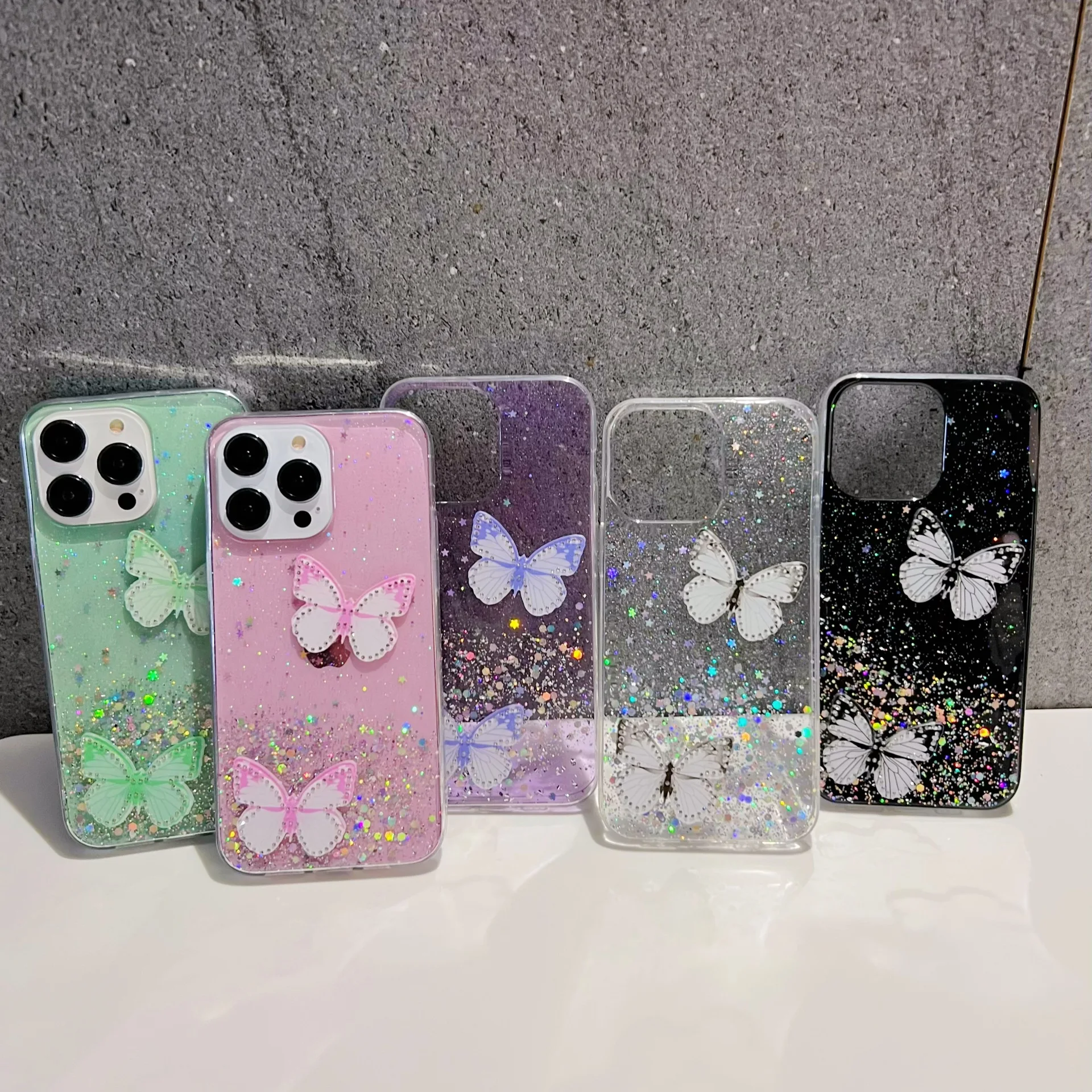 Vibrant Pink Butterfly & Starry Sky Semi-Transparent Shockproof Phone Case