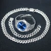 3pcs Men's Silver Watch Set Hip-hop Punk Inlay Diamond Watch+Cuban Chain+Bracelet Comes With Strap Adjuster Stylish Jewelry Gift 2