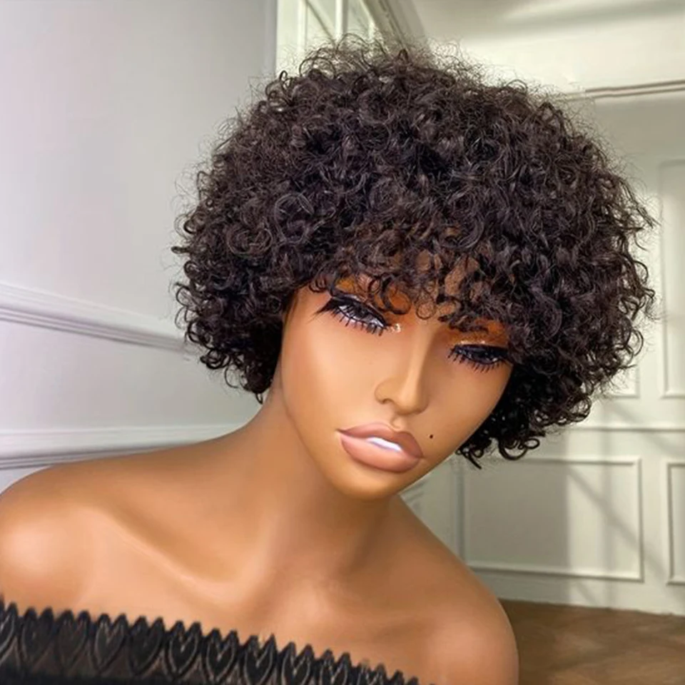 

Дебютный перуанский короткий афро вьющийся боб парик из человеческих волос с челкой для женщин неповрежденные волосы наряд и Go натуральные коричневые кудрявые вьющиеся парики