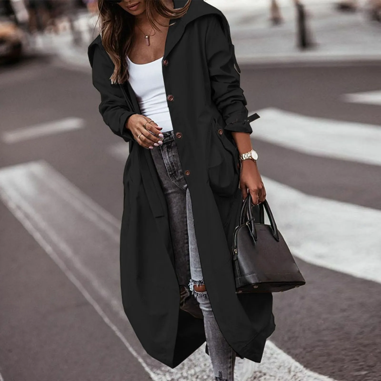 

Women's Casual Lapel Collar Button Up Pocketed Long Shacket Coat Long Jackets