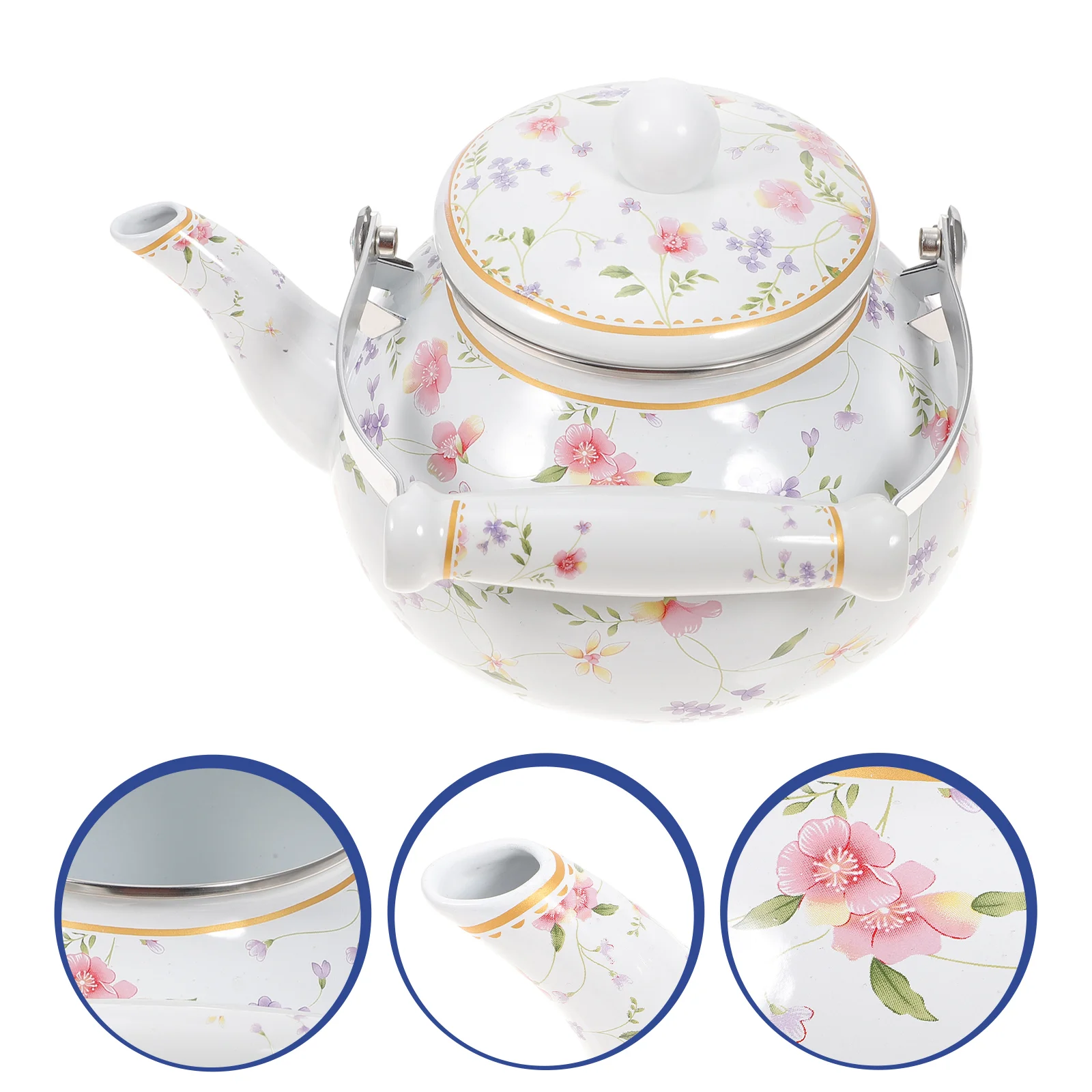 

Enamel Tea Kettle 1.5L Porcelain Teapot Stovetop Decorative Teapot Strainer Cool Handle Vintage Floral Teapot Hot Water Tea
