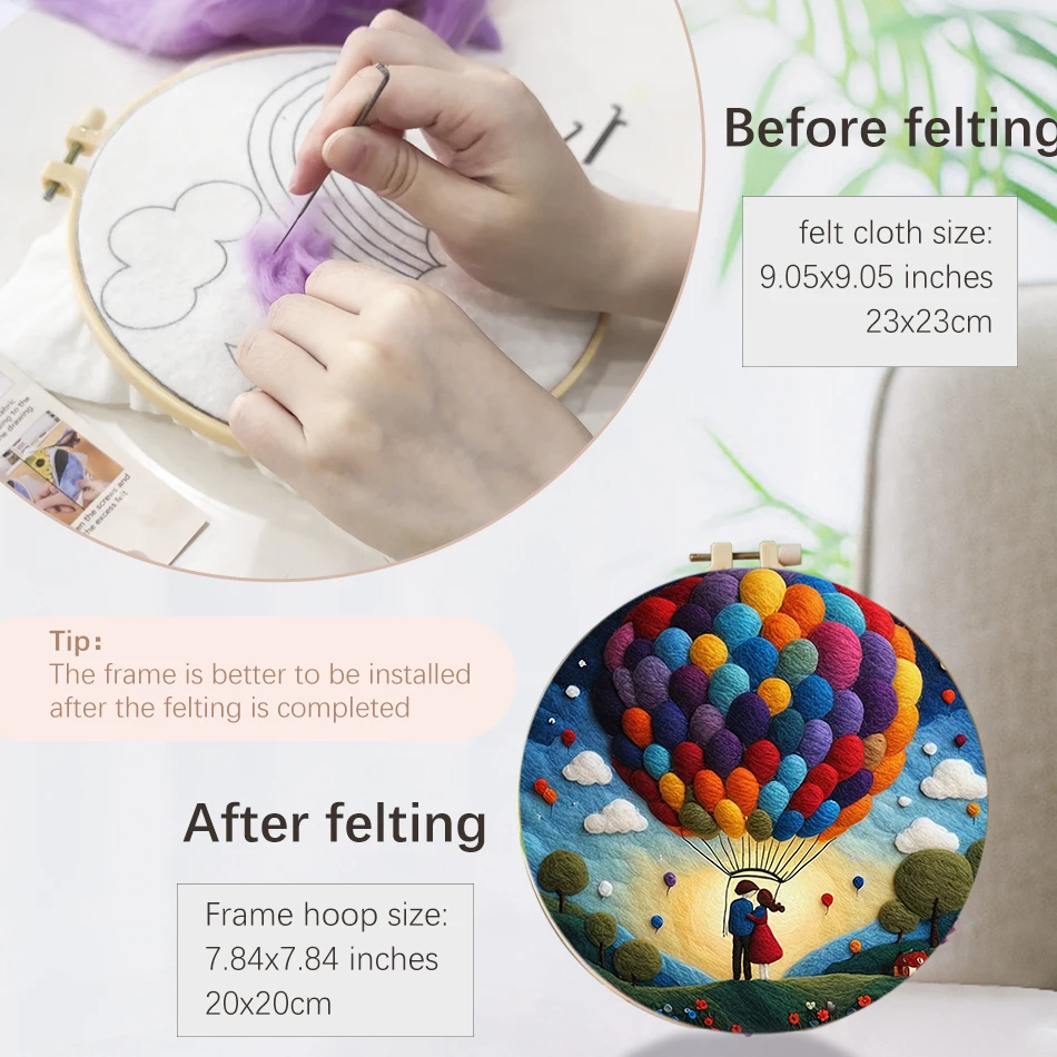 GATYZTORY DIY Wool Painting Kit With Frame Felting Needles Handmade Picture Kit Hot Air Balloon For Home Decors Crafts Gift needle felt kit,wool felting needles,needle felting wool,wool felting kit