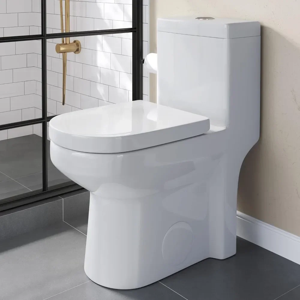 

One Piece Toilet For Bathroom, Powerful & Quiet Dual Flush Modern Toilet, 10'' Rough-In Toilet & Soft Closing Seat Include White