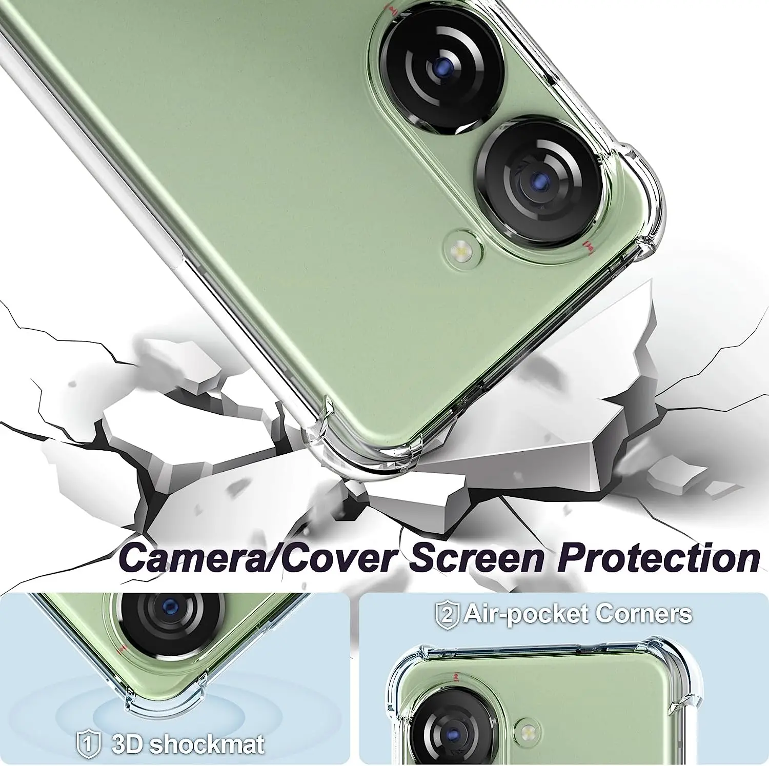 Фото Противоударный чехол с кольцом-держателем Для Zenfone 10 10Z, усиленный мягкий прозрачный чехол из ТПУ с четырьмя углами для Ausu Zenfone9 №5
