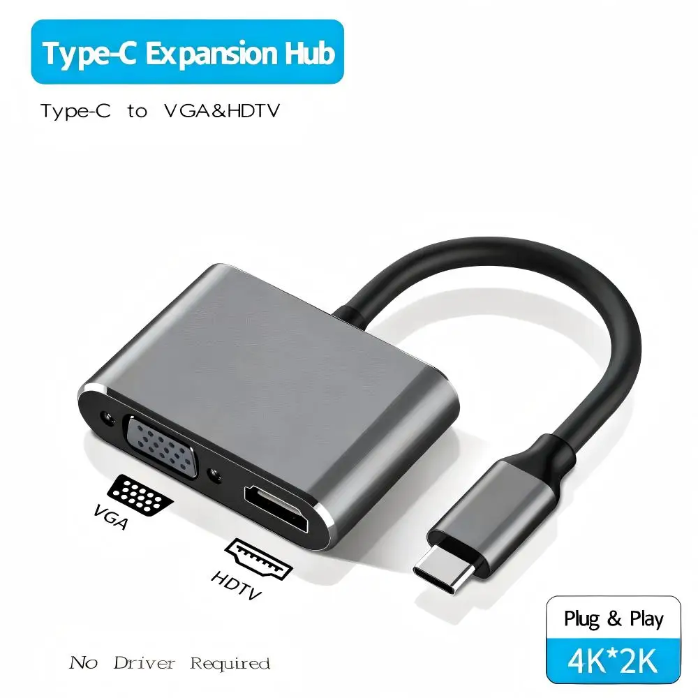 USB 3.0/TYPE-C-HDMI VGA 어댑터(3.5mm 오디오 포트 포함), 듀얼 모니터 디스플레이 컨버터, 노트북용 USB-HDTV VGA 분배기