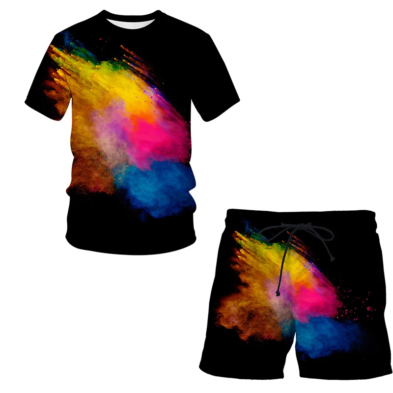 

Splash tie dyeing Summer 3D Printed Men's T-shirt Shorts Set Men's Sportswear Tracksuit O Neck Short Sleeve Men's Clothing Suit