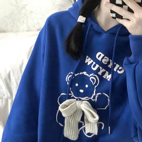 Sweet Japanese Preppy Style Sweatshirts Flowers Embroidered Pink Oversized Hoodies Fleece Sweatshirt Woman Autumn Winter