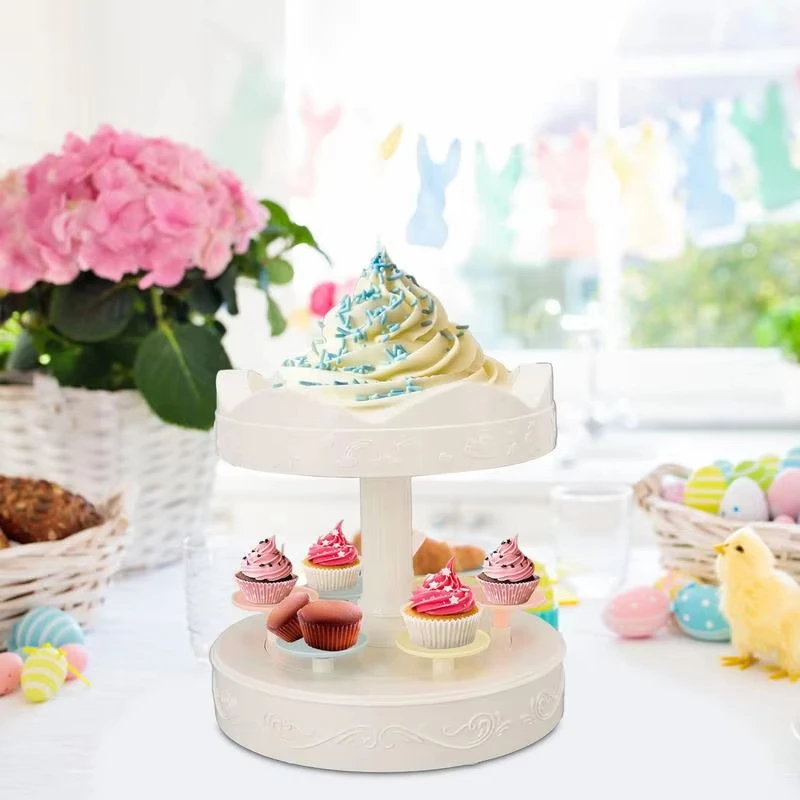 2-tier Automatic Rotating Cake Stand Display Tray Wedding Birthday Party Supplies