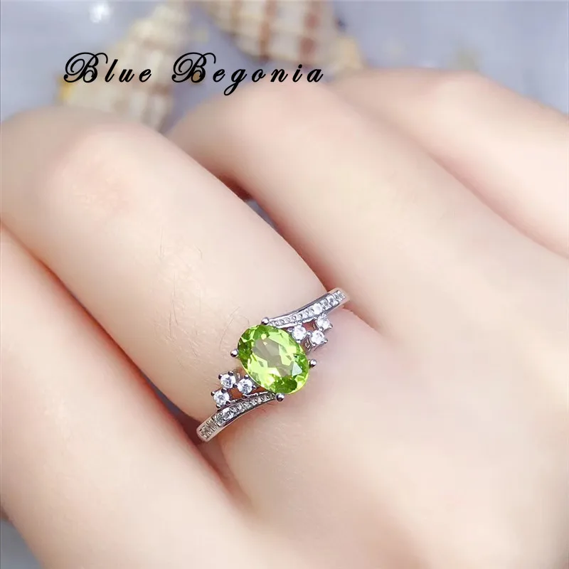 

100% Natural Peridot Ring 925 Solid Sterling Silver Fine Jewelry for Women Anniversary Gift Green Gemstone