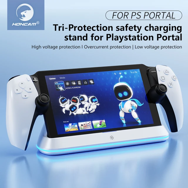 HONCAM Charging Dock Station for PlayStation Portal 7 RGB Light Modes Console Charger Stand with Tri-Protection Safety charging 1