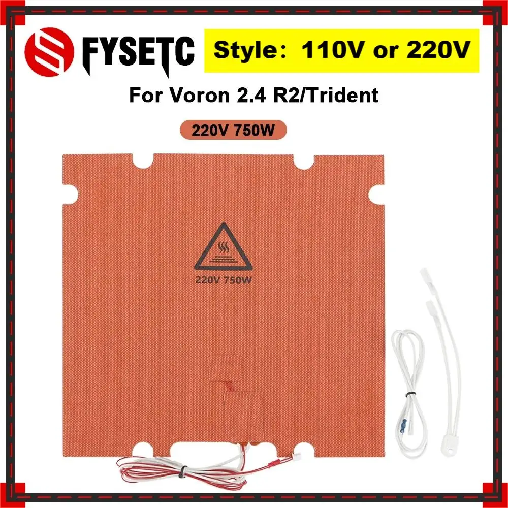 FYSETC Silicone Heated Bed Heating Pad with Hole 300/350mm 110V/220V 750W/1000W Hot Bed for Voron 2.4 R2/Trident 3D Printer Part fysetc silicone heated bed heating pad with point hole 110v 220v 300 350mm 750w 1000w for voron 2 4 r2 trident 3d printer parts