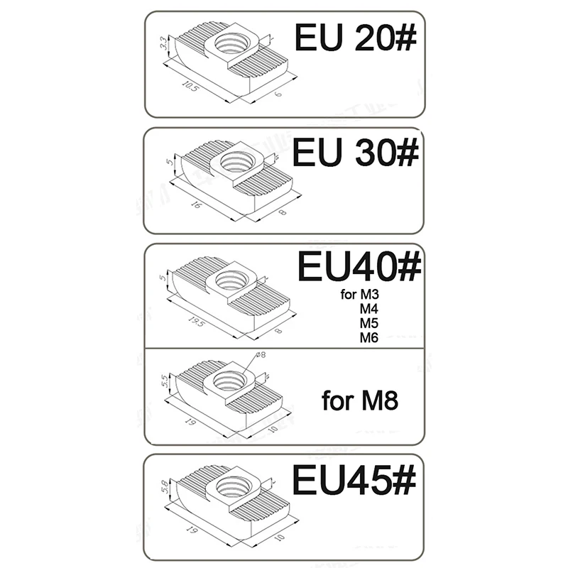 10/ 20/ 50pcs M3 M4 M5 M6 M8 M10 Slot T-nut Sliding T Nut Hammer Drop In Nut Fasten Connector For Aluminum Extrusion images - 6