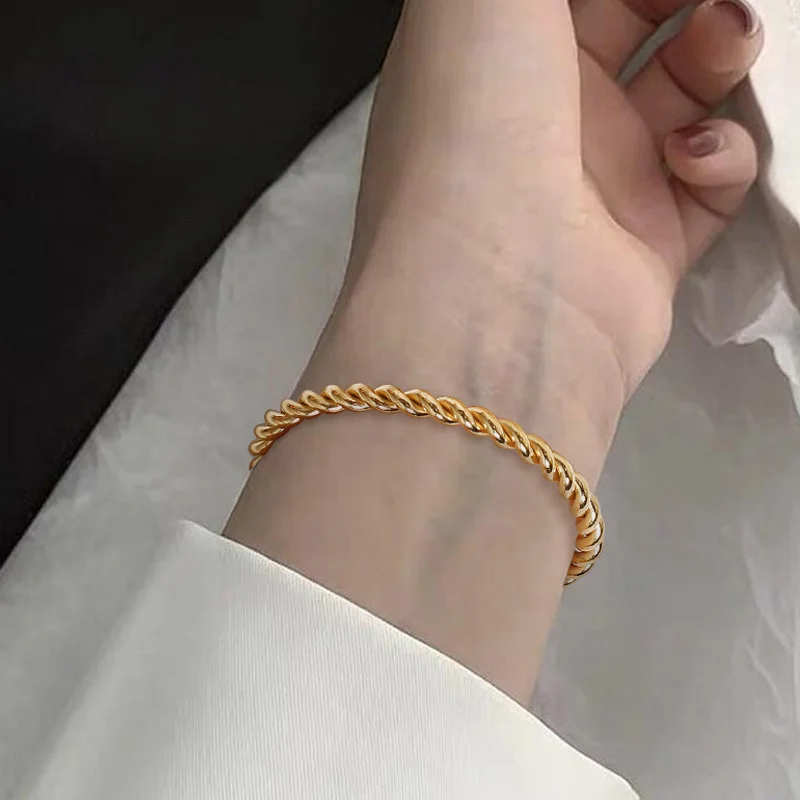 Twisted Bangle Open Cuff Bracelet 100% Stainless Steel Rope Twisted Women Jewelry Minimalist Style
