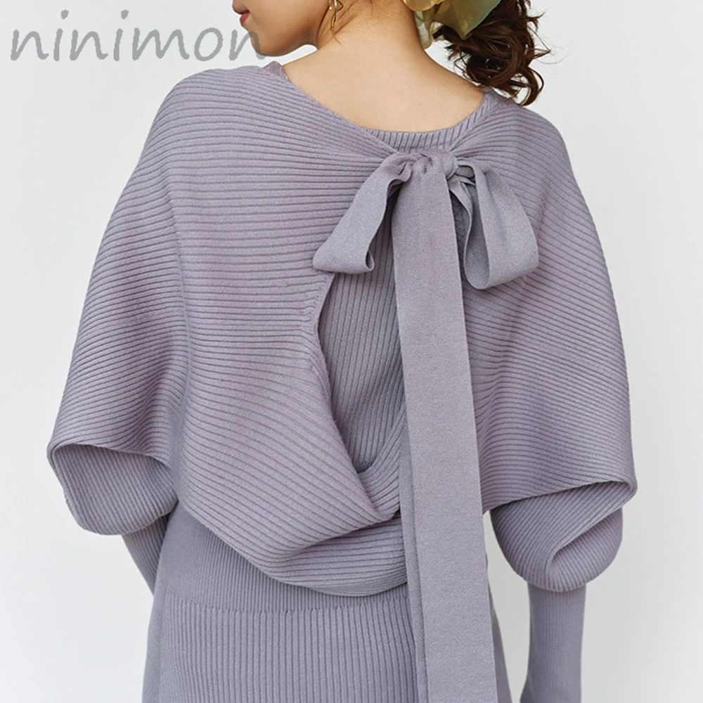 NINIMON Layered Knit Dress Two Peices Set Knitted Cape +