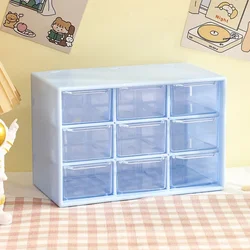 Compact Desktop Organizer - 9 Grid Transparent Storage Box with Wall-Mount Option (Blue)