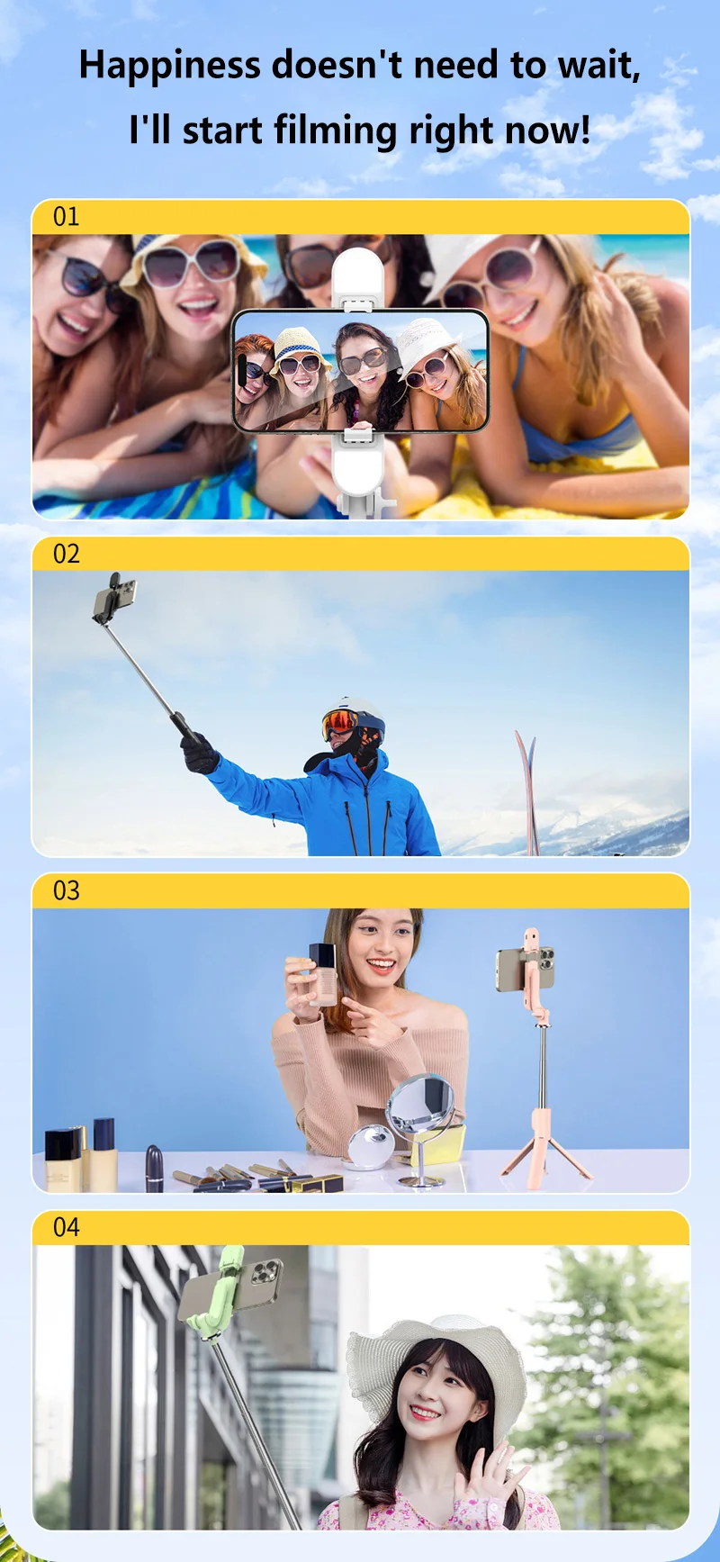 Bluetooth Selfie Stick Stativ Mit Handyhalterung Für Reisen_voghion.com
