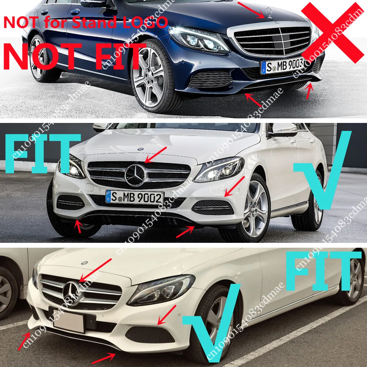 Front Bumper Lip Spoiler Splitters Body Kit for Mercedes C Class W205 S205 C180 C200 C220 C250 C300 2015 car bumper spoiler,bumper lip,bumper lip decoration