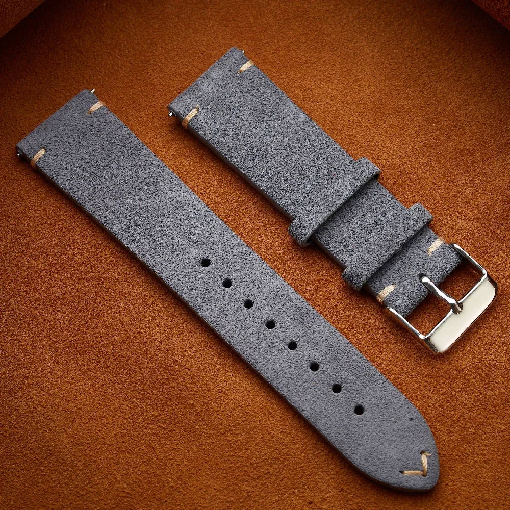 Vintage Genuine Suede Quick Release Watch Straps - Gray, Brown, Black, Beige
