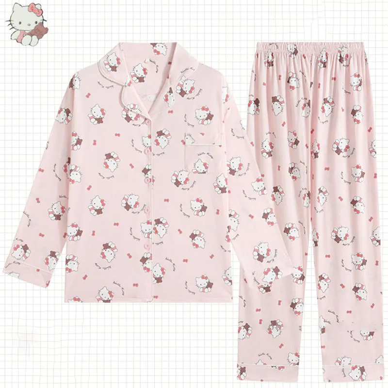 

Kawaii Sanrioed Hellokittyed My Melody Cinnamoroll Cute Cartoon Autumn Cotton Lounge Clothes Long Sleeve Pajamas Halloween Gift